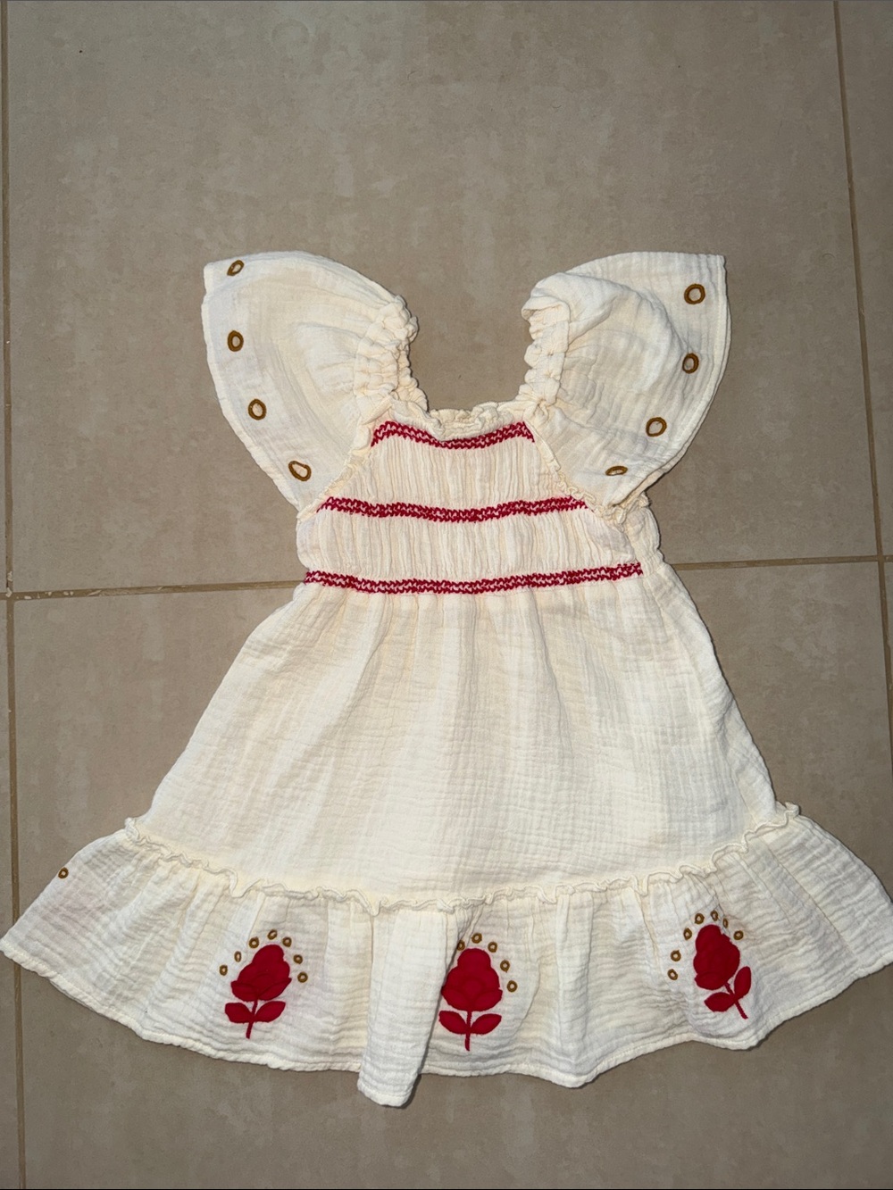 Zara Cream Dress with Red Embroidery